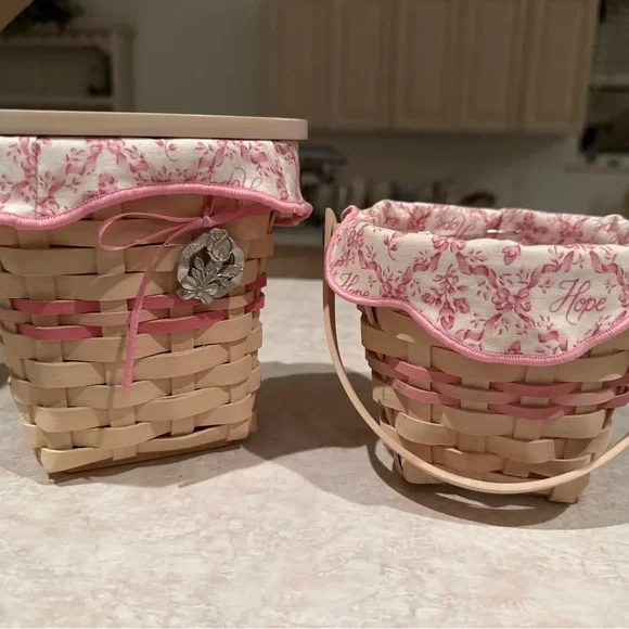 Longaberger Handmade Woven Baskets with Pink Accents Breast Cancer Awareness - Picture 1 of 4